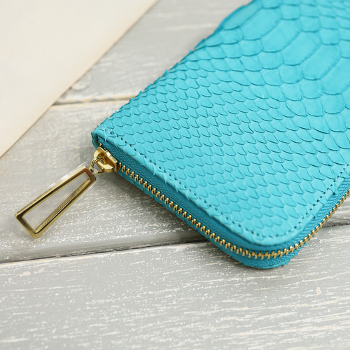 パイソンターコイズ/長財布】ダイヤモンドパイソンレザーの