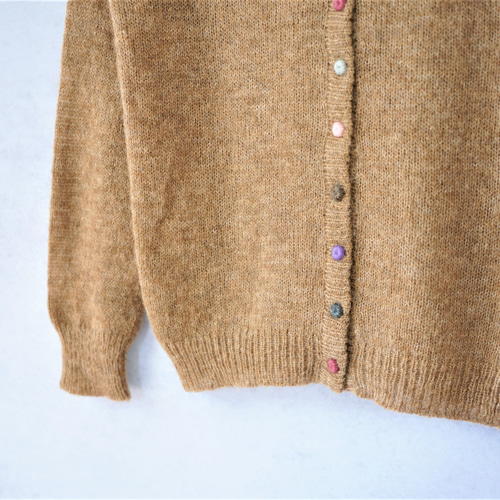 即納可】ふわふわベビーアルパカ・カラフル糸釦カーディガン（S