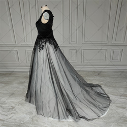 ブラック スクエアネック 上品 エレガント ウェディングドレス カラードレス 682 4枚目の画像