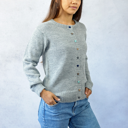 週末セール【試着のみ】ペルークルーネックカーディガン グレー かぐれ