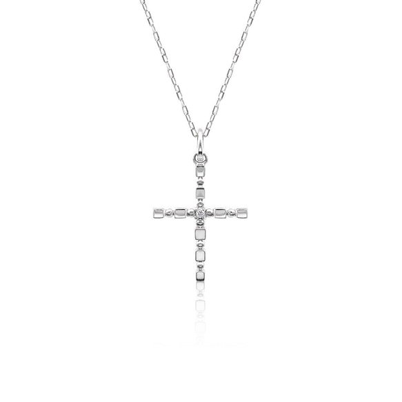 在庫1点あり】K18 ホワイトゴールド 天然ダイヤモンド クロス 十字架