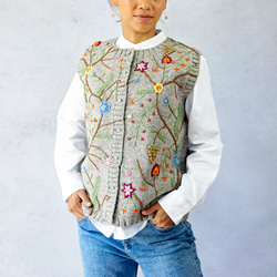 即納可】ウール・総刺繍ベスト（S-370031-グレー）・ペルー