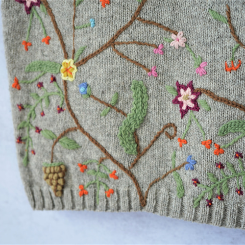 即納可】ウール・総刺繍ベスト（S-370031-グレー）・ペルー