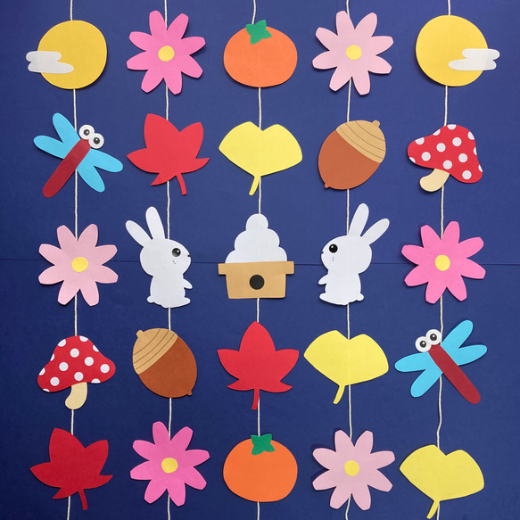 「お月見の吊し飾り」+「秋の吊し飾り」 お月見ガーランド 秋 9月 吊るし飾り 壁面飾り 壁面 うさぎ 月見