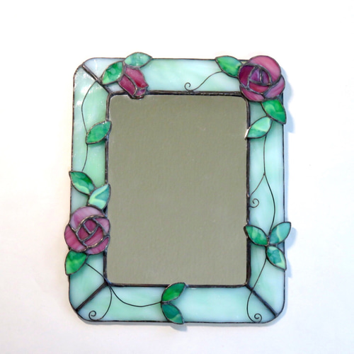 ステンドグラス 鏡 ＊ピンクのつる薔薇の壁掛けミラー＊ その他