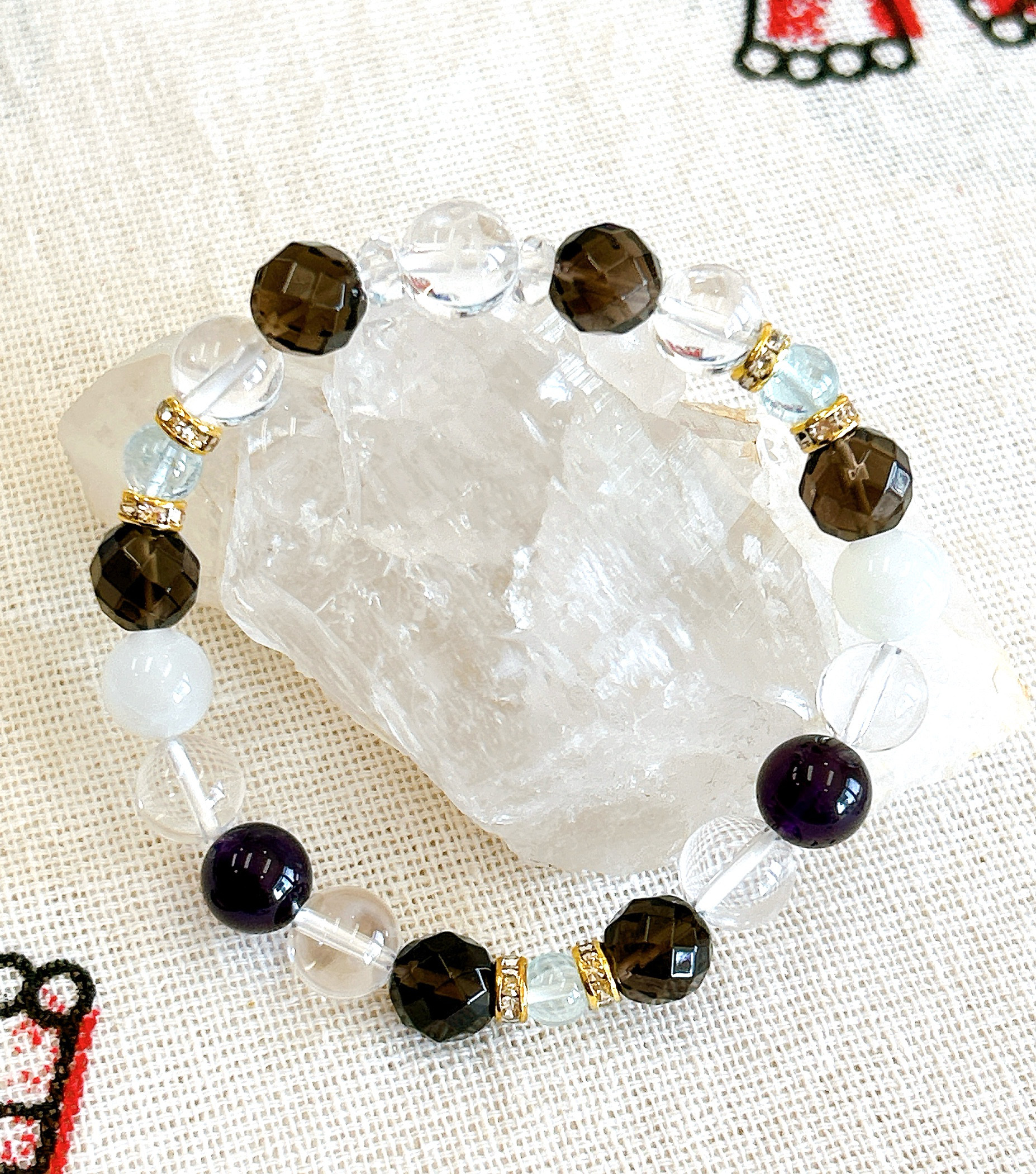 【目標達成・合格祈願♪】卯年♪普賢菩薩♪梵字♪マン♪六芒星天然石ブレス♪メンズMサイズ♪BOX&送料無料♪