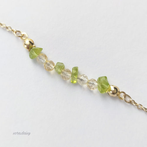 シトリン・ペリドットの華奢な天然石ネックレス *8月11月誕生石
