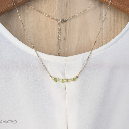 シトリン・ペリドットの華奢な天然石ネックレス *8月11月誕生石