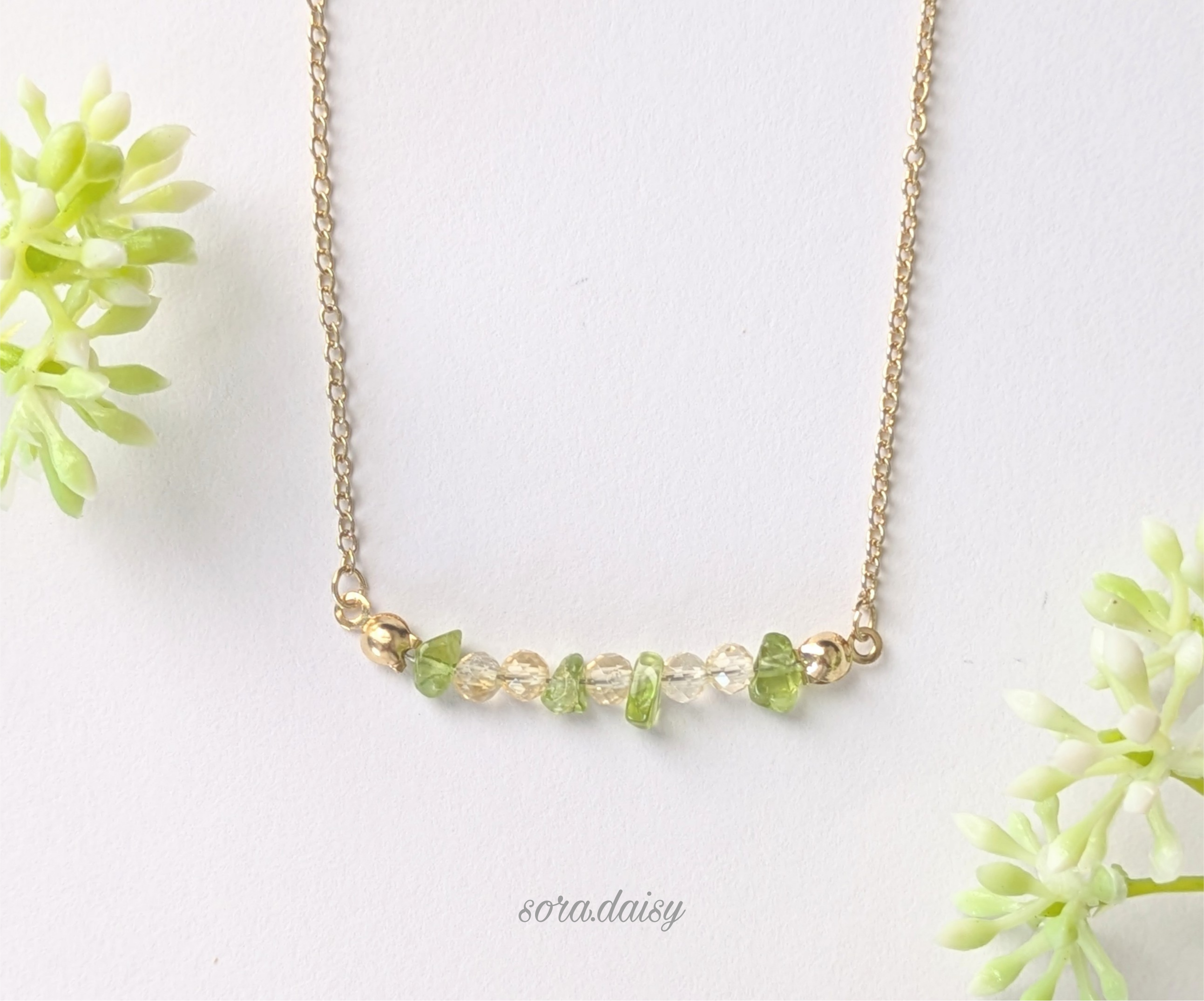 シトリン・ペリドットの華奢な天然石ネックレス *8月11月誕生石