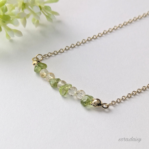 シトリン・ペリドットの華奢な天然石ネックレス *8月11月誕生石