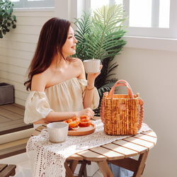 BAMBOO - Bucket Hand Bag 竹 -  水桶型竹袋, 手工縫製, 索口袋開關, 手提肩背兩用. 第3張的照片