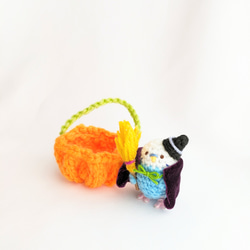 【受注制作】ハロウィン☆セキセイインコちゃんとかぼちゃの小かご 3枚目の画像