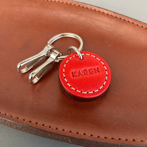 名入れ無料】小さな丸型キーホルダー【直径3cm】栃木レザーヌメ革