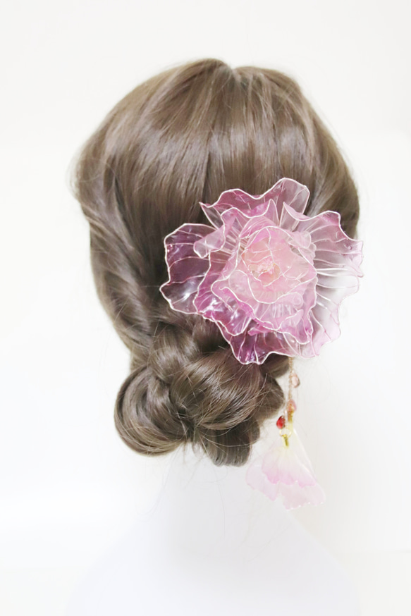 酔芙蓉（ピンク）の簪 アメリカンフラワー/ディップアート