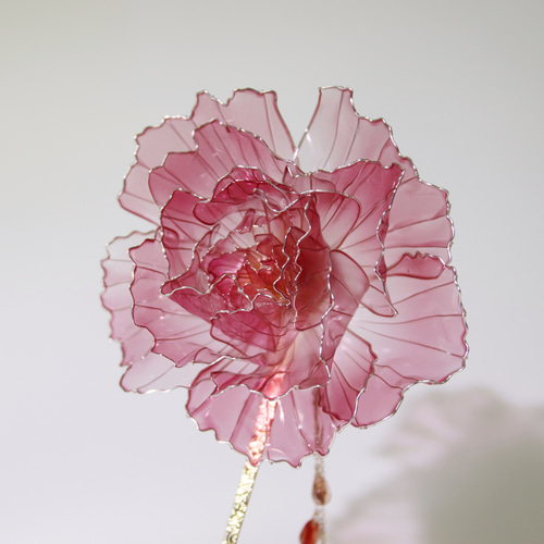 酔芙蓉（赤）の簪 アメリカンフラワー/ディップアート かんざし いつ穂