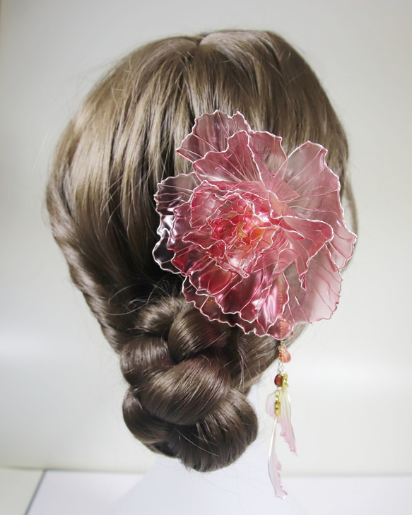 weshapehope カンザシ 酔芙蓉（赤）の簪 アメリカンフラワー/ディップアート かんざし
