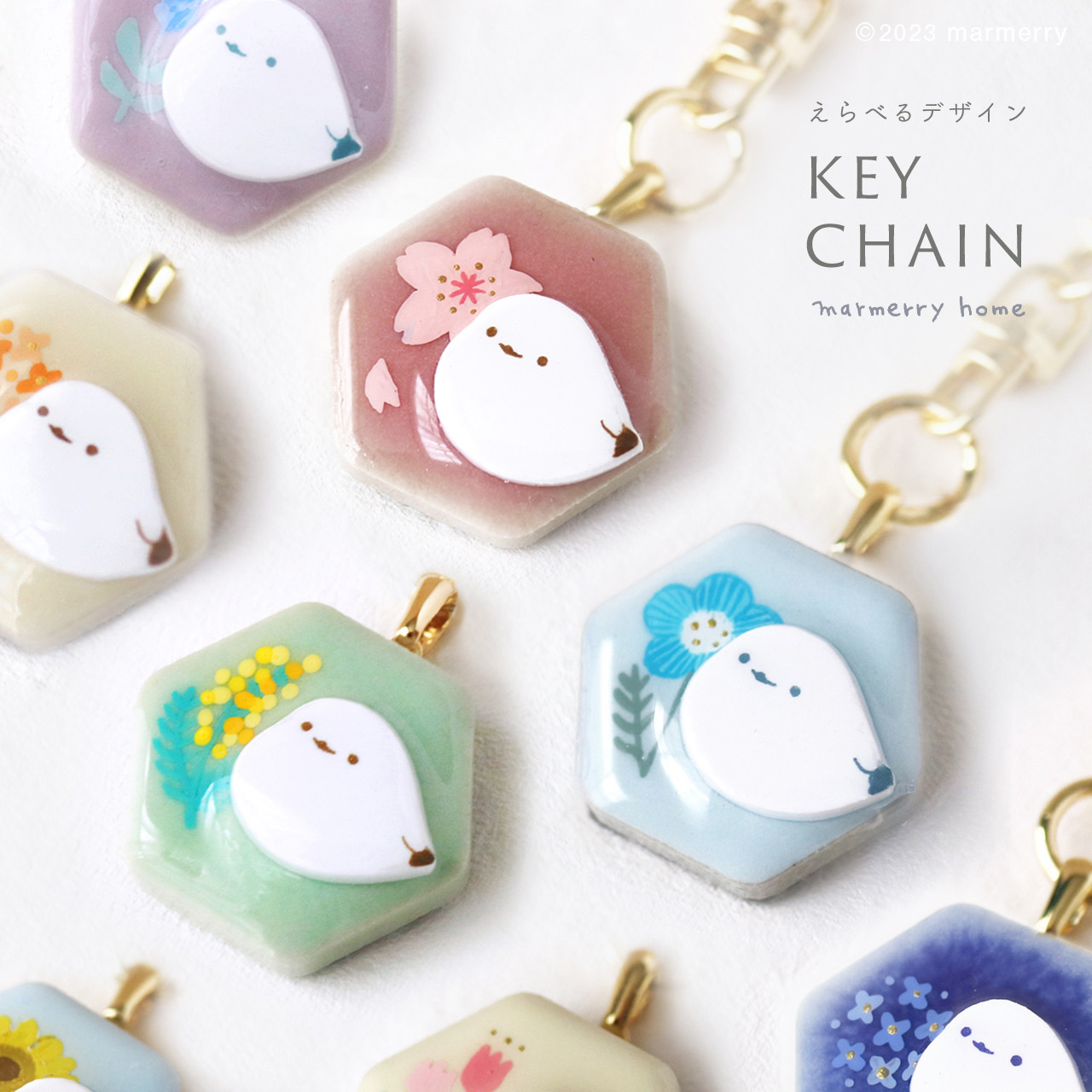 RUKURUKU様専用/雪国のシマエナガ 蓄光 オルゴナイトキーホルダー