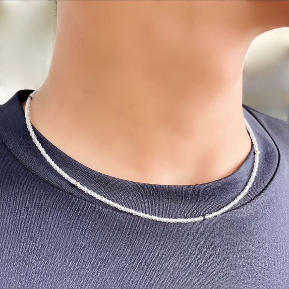 【クリアに光り輝く】K18ビーズ カットクリスタル ヘマタイト 磁気 ネックレス ＳＰＫｎ４ 最高の贈り物 1枚目の画像