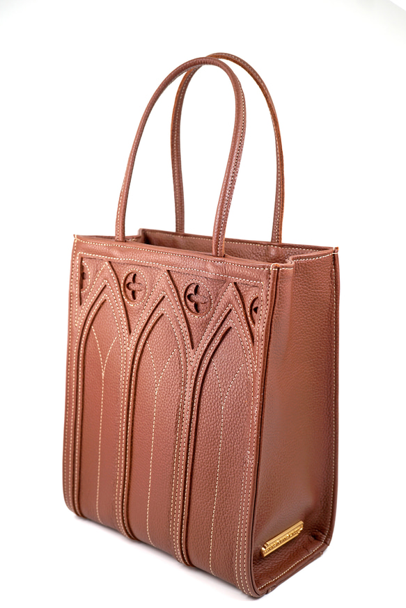 【限定色】中世ゴシック建築モチーフの「カテドラルバッグ1C」（本革製）／ブラウン brown cathedral bag 7枚目の画像