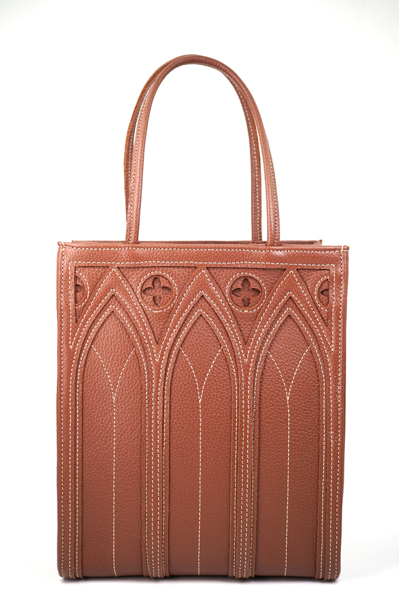 【限定色】中世ゴシック建築モチーフの「カテドラルバッグ1C」（本革製）／ブラウン brown cathedral bag 6枚目の画像