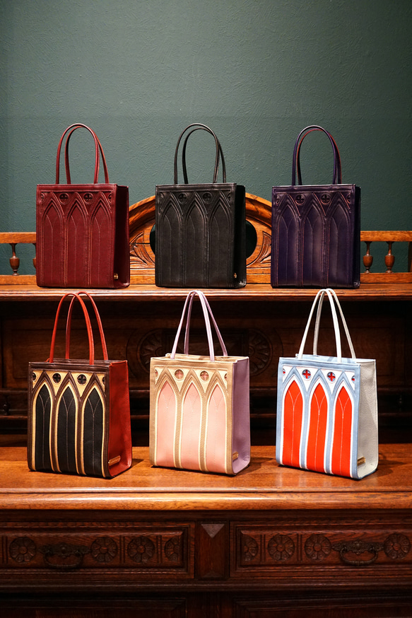 【限定色】中世ゴシック建築モチーフの「カテドラルバッグ1C」（本革製）／ブラウン brown cathedral bag 13枚目の画像