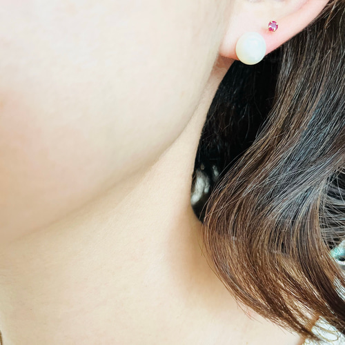 一粒淡水パールピアス 9mm チタンポスト ピアス（スタッド・一粒 