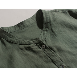 夏 3色 レディース フレンチ リネン シャツ 七分袖 ブラウス スタンドカラー ブラウス ポケット付き 5枚目の画像