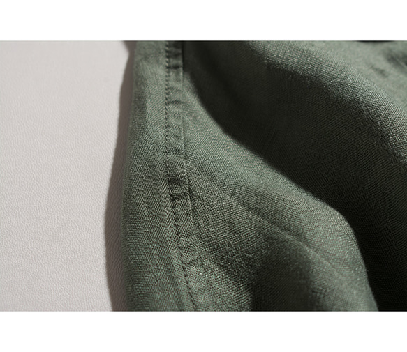夏 3色 レディース フレンチ リネン シャツ 七分袖 ブラウス スタンドカラー ブラウス ポケット付き 6枚目の画像