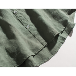 夏 3色 レディース フレンチ リネン シャツ 七分袖 ブラウス スタンドカラー ブラウス ポケット付き 10枚目の画像