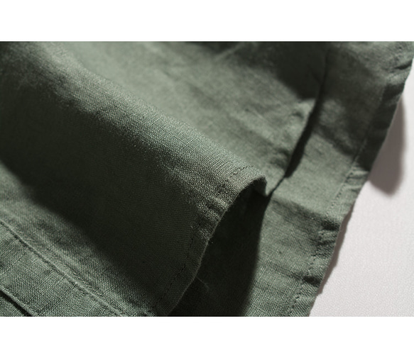 夏 3色 レディース フレンチ リネン シャツ 七分袖 ブラウス スタンドカラー ブラウス ポケット付き 11枚目の画像