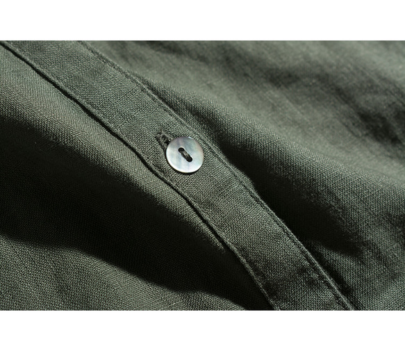 夏 3色 レディース フレンチ リネン シャツ 七分袖 ブラウス スタンドカラー ブラウス ポケット付き 7枚目の画像