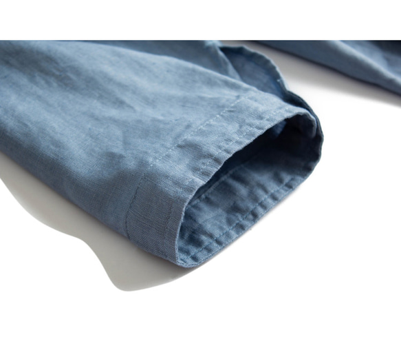 夏  3色 レディース フレンチ リネン シャツ  七分袖 ブラウス  スタンドカラー ブラウス  ポケット付き 9枚目の画像