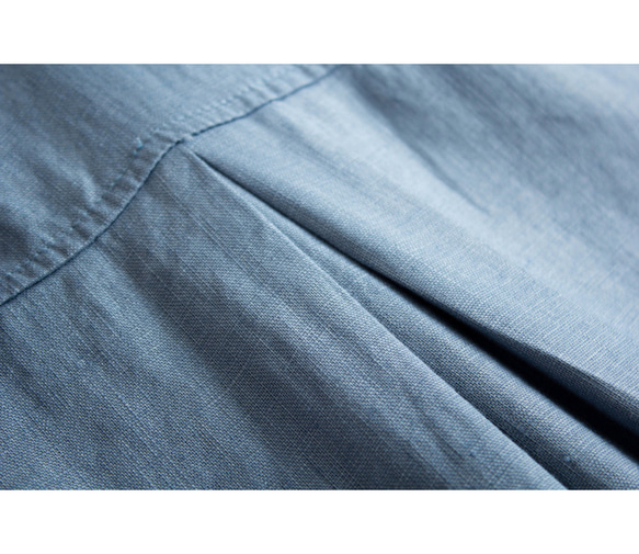 夏  3色 レディース フレンチ リネン シャツ  七分袖 ブラウス  スタンドカラー ブラウス  ポケット付き 12枚目の画像