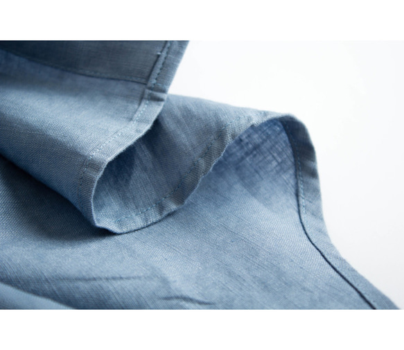 夏  3色 レディース フレンチ リネン シャツ  七分袖 ブラウス  スタンドカラー ブラウス  ポケット付き 11枚目の画像