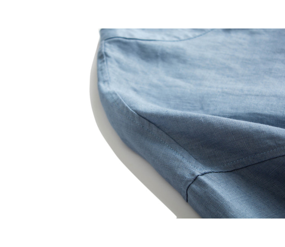 夏  3色 レディース フレンチ リネン シャツ  七分袖 ブラウス  スタンドカラー ブラウス  ポケット付き 6枚目の画像