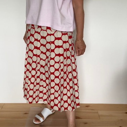 プリーツスカート水玉　綿麻素材ノスタルジックスカート 3枚目の画像