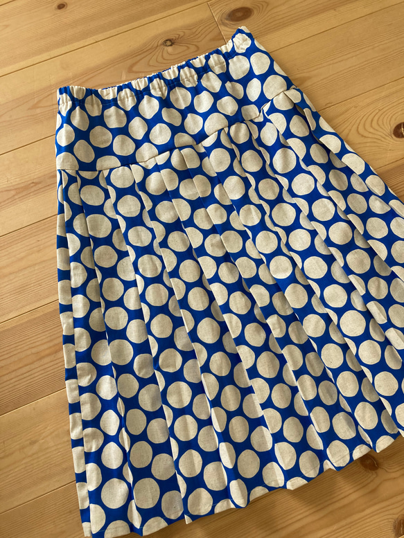 プリーツスカート水玉　綿麻素材ノスタルジックスカート 6枚目の画像