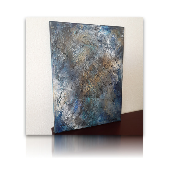 【原画】「輪廻」 F4  抽象画 アクリルガッシュ キャンバス ブルー 青 アート 画家 一点物 インテリア モダン 7枚目の画像