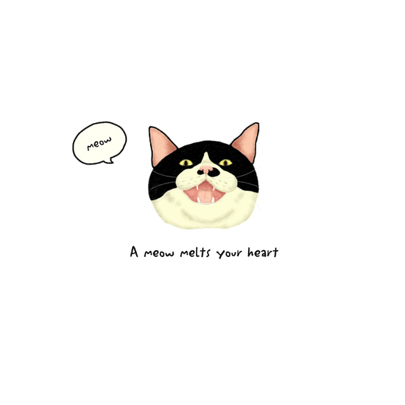 Tシャツ A meow melts your heart 白黒猫　濃色系 2枚目の画像