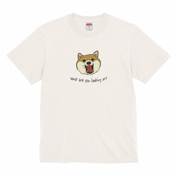 Tシャツ　What are you looking at? 怒る柴犬　白系 1枚目の画像