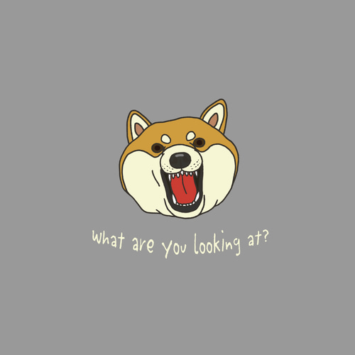 Tシャツ What are you looking at? 怒る柴犬 濃色系 Tシャツ Miss