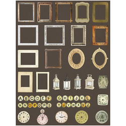 送料無料【P182 コラージュ素材】海外紙モノ　フレーム　時計　ヴィンテージ  デザインペーパージャーナル 7枚目の画像