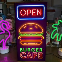 【Lサイズ】ハンバーガー ホットドック カフェ バー パブ ダイナー ランプ 看板 置物 アメリカン雑貨 ライトBOX 1枚目の画像