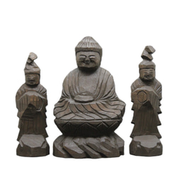 受注製作：薬師三尊(13/15/14cm) 仏像 円空仏 摸刻 木彫（納期14日） 1枚目の画像