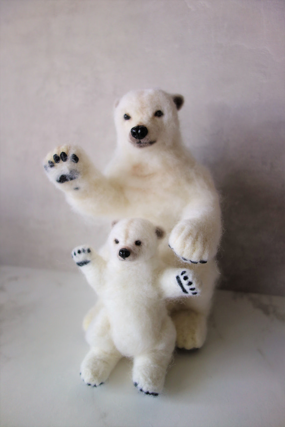 ホッキョクグマの親子　シロクマ　野生動物　羊毛フェルト　ドール　熊　ベア 4枚目の画像