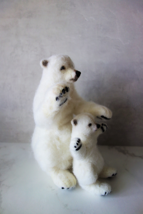 ホッキョクグマの親子　シロクマ　野生動物　羊毛フェルト　ドール　熊　ベア 6枚目の画像