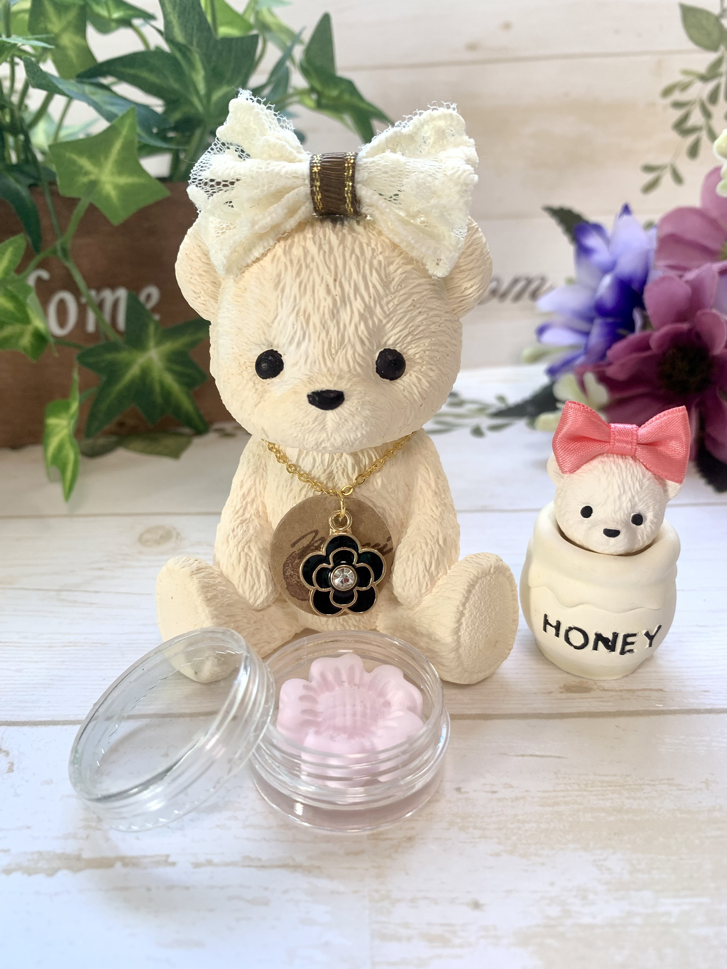 大きなテディベア アロマストーン♡ピンクモノグラム天使 大きなテディベア アロマストーン♡ピンクモノグラム天使