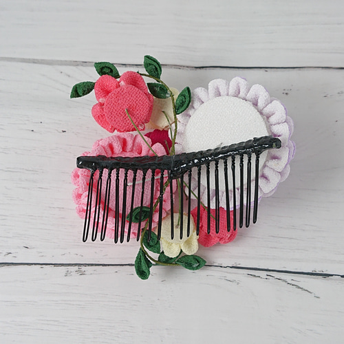 つまみ細工】ボタニカル ピンク＆ラベンダー 髪飾り6点セット 七五三