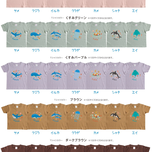 Tシャツ 名入れ キッズ ベビー シーアニマル01 サメ クジラ 80～150