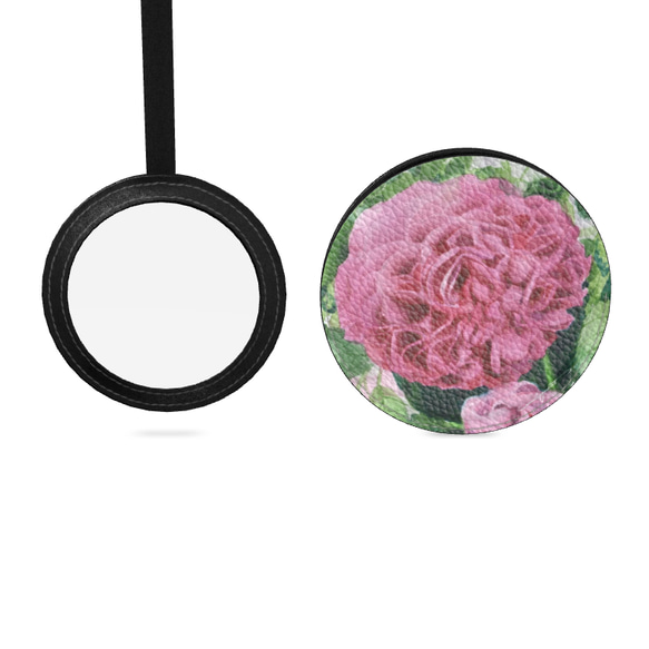 【受注生産】ピンクの薔薇のレザーコンパクトミラー 4枚目の画像